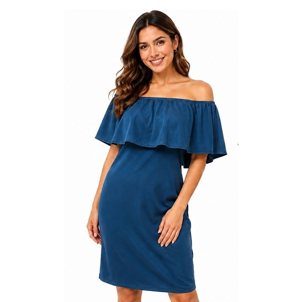 Grace Karin Off The Shoulder Dress Women‎ Medium Teal Blue New Ruffle Sheath